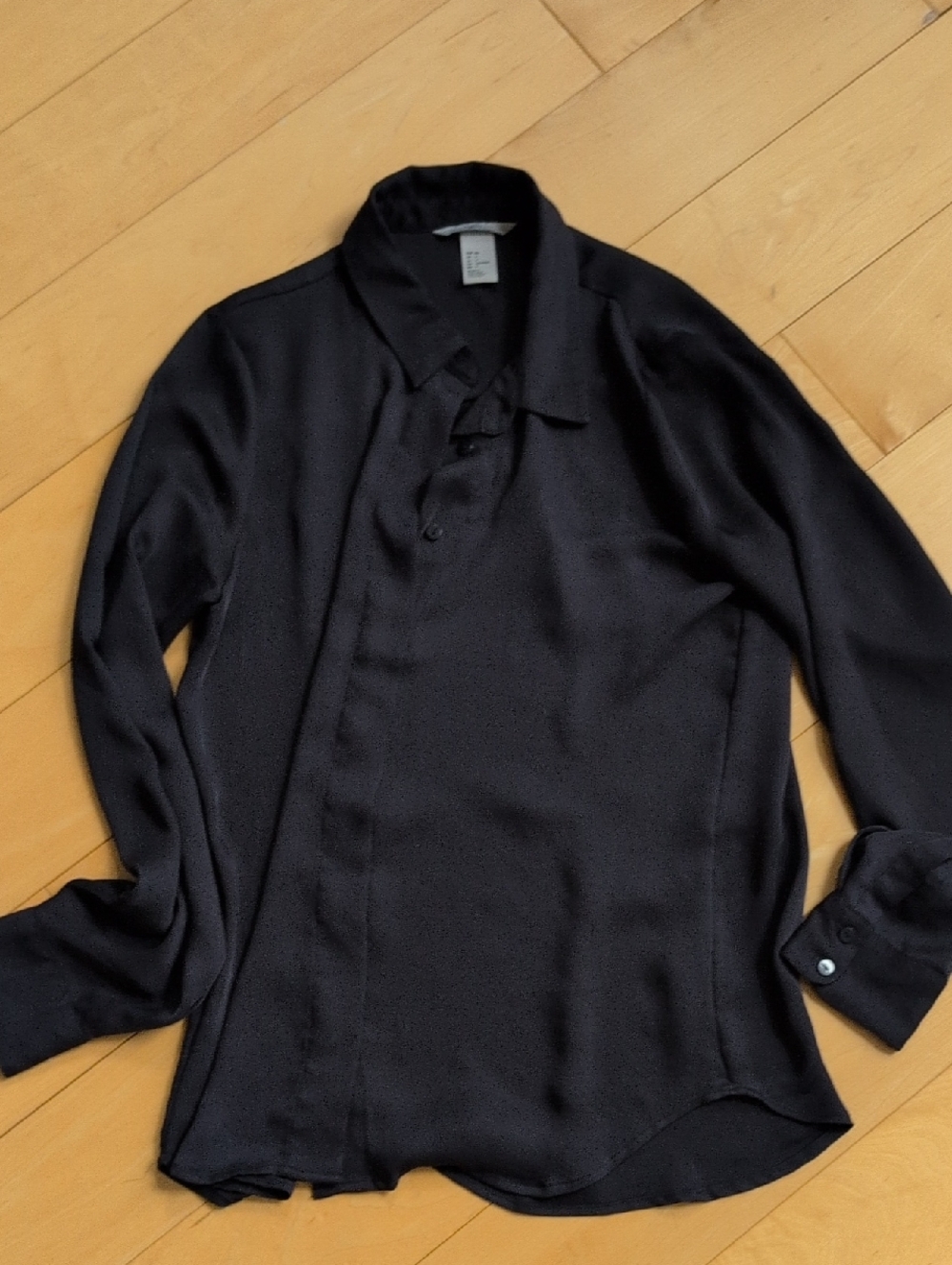 H&M Navy Long-Sleeve Satin Blouse